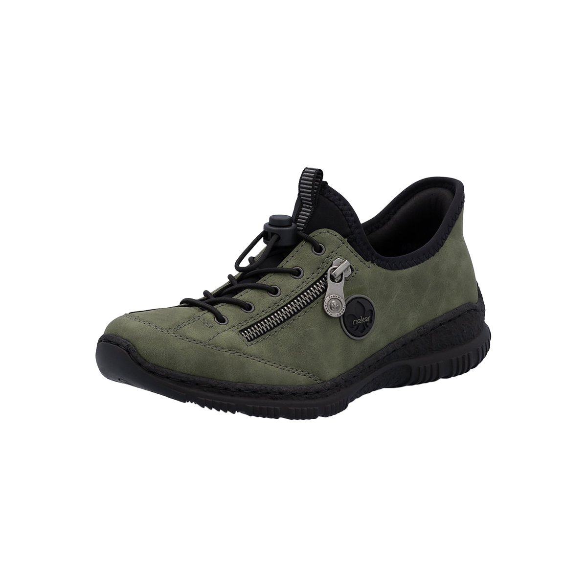 Sneakers kaki avec semelle à talon plat et à lacets élastiqués avec stoppeur kaki, RIEKER