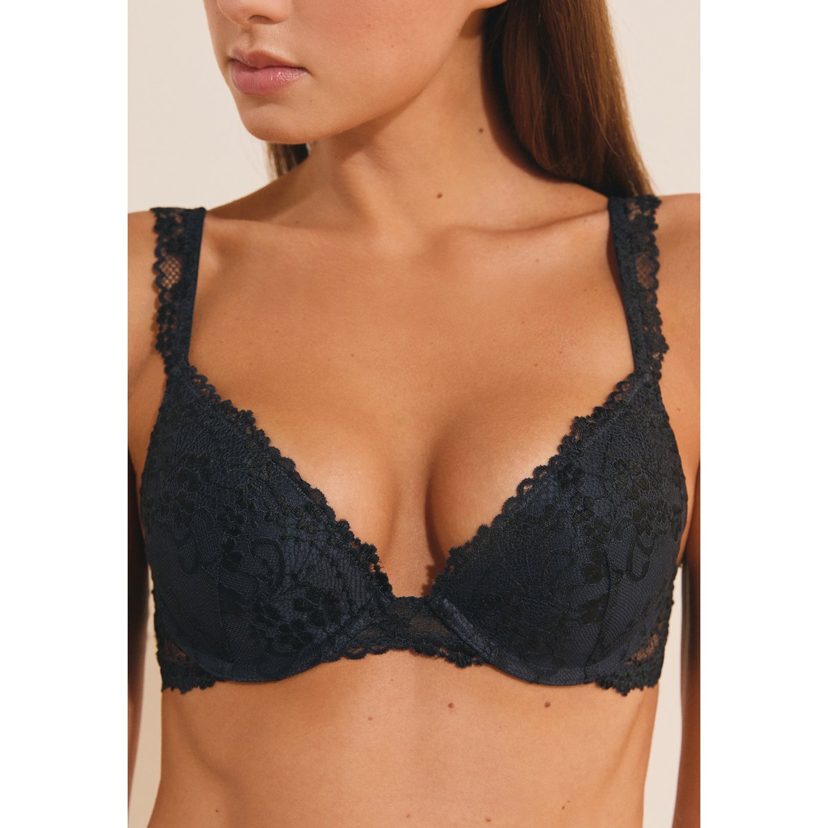 Soutien-gorge N.2 - Le push-up plongeant en dentelle SOUPCON marine, ETAM
