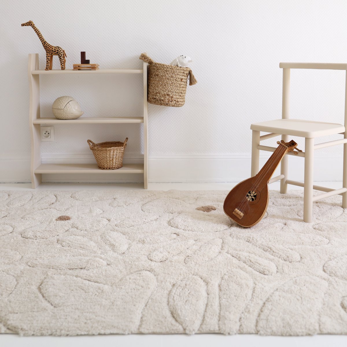 Tapis enfant lavable GENTLE FLORA ecru beige, NATTIOT