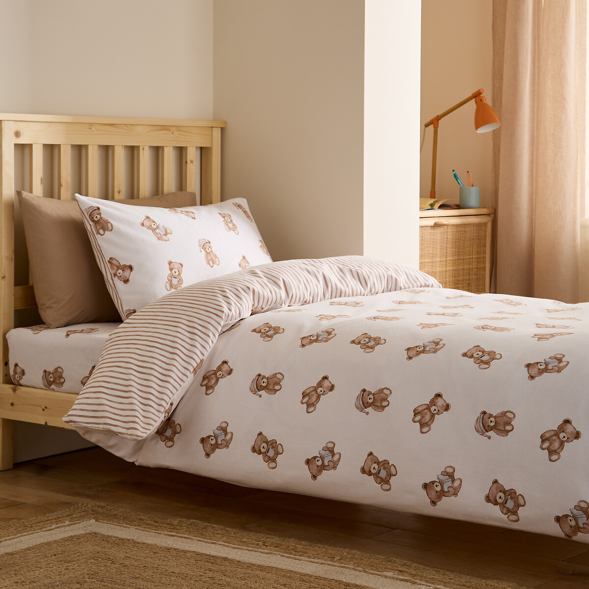 Brushed Teddy Bear Cotton Reversible Duvet Cover Set cream, CATHERINE LANSFIELD