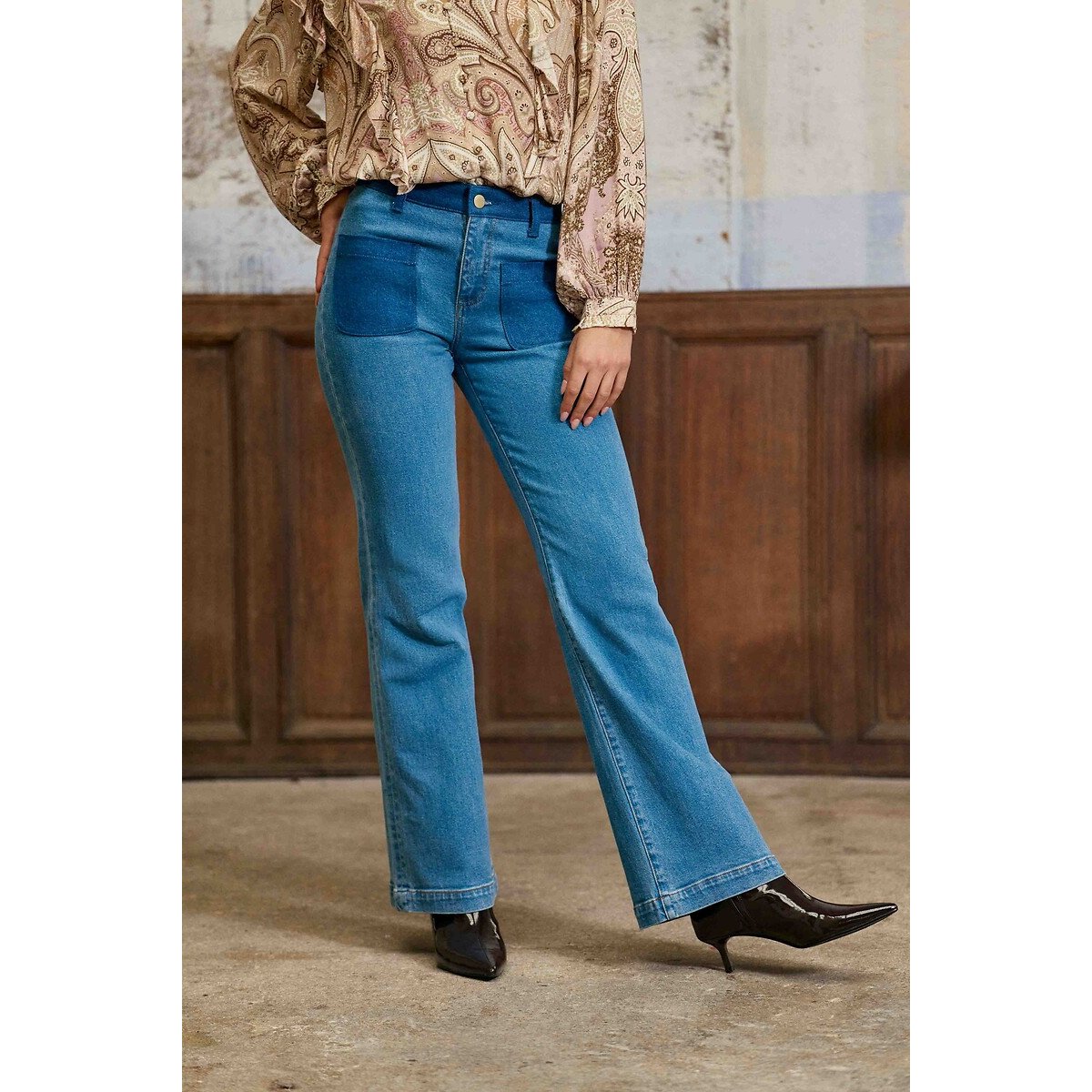 Jean bootcut stone à poches en denim brut, SONNYA stone, LA PETITE ETOILE