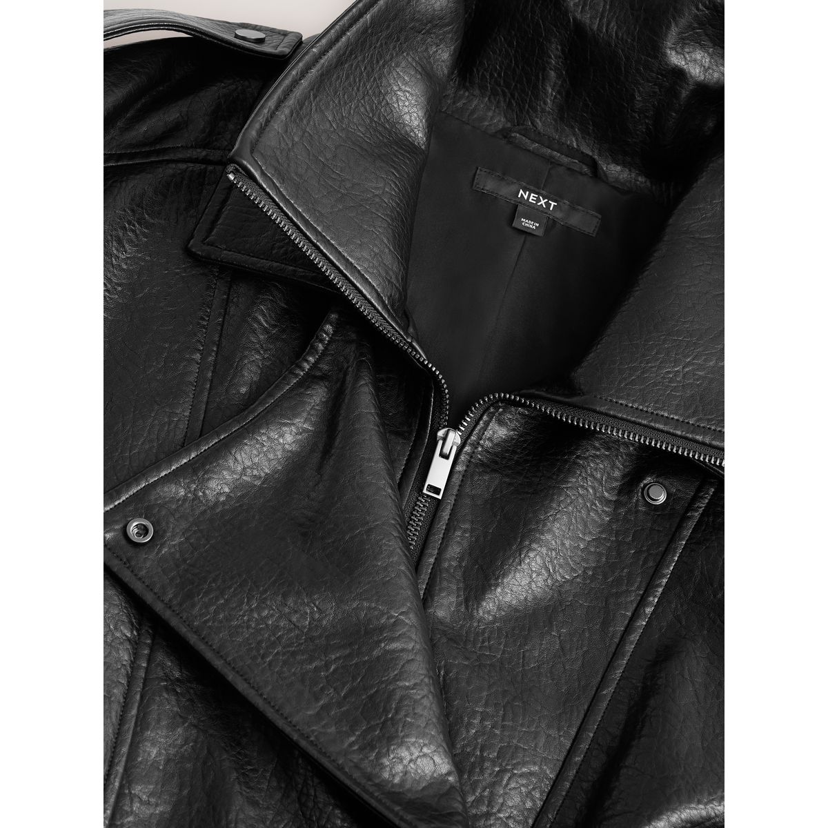 Blouson aviateur en similicuir à col cheminée noir, NEXT