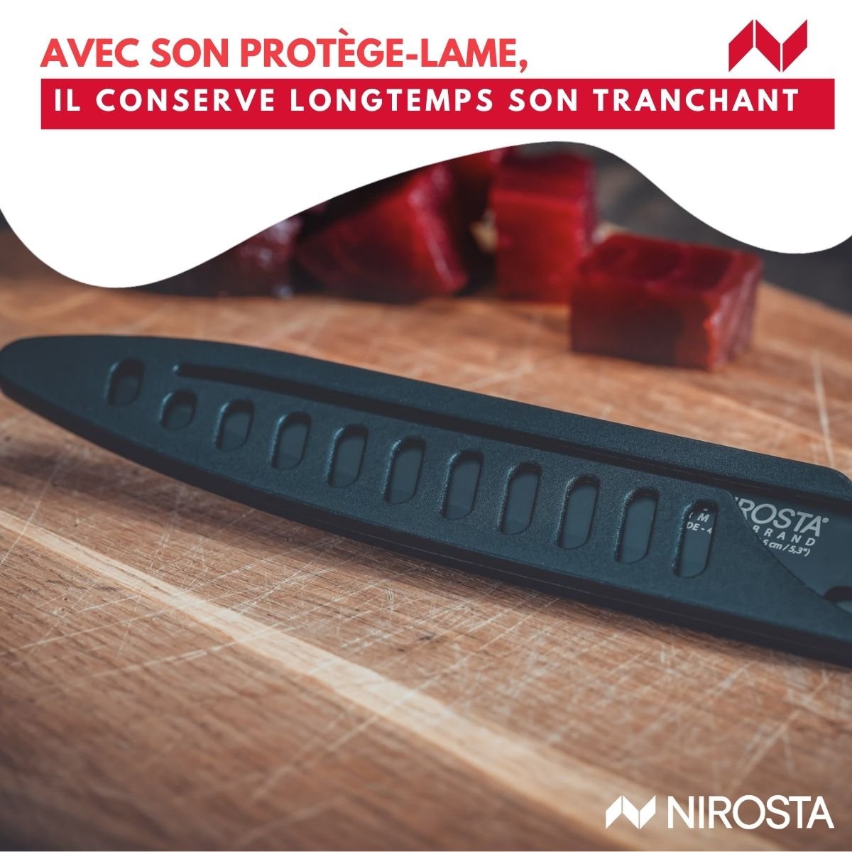 Couteau de cuisine lame crantée 24 cm FLOW bois,noir, NIROSTA