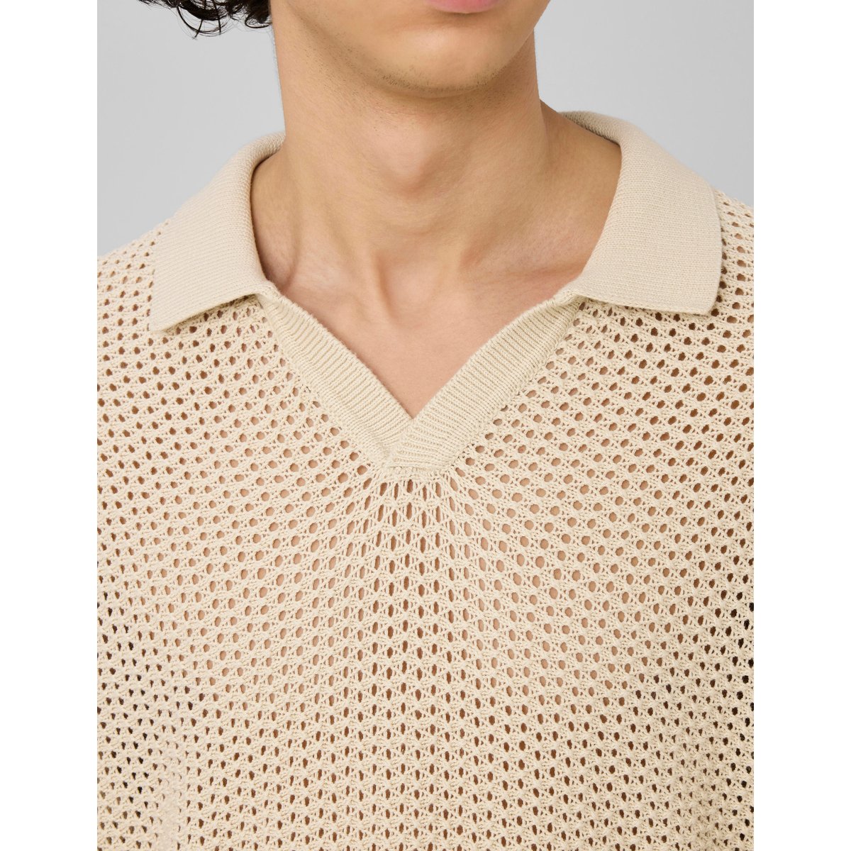 Polo en maille filet blanc cassé, BZB