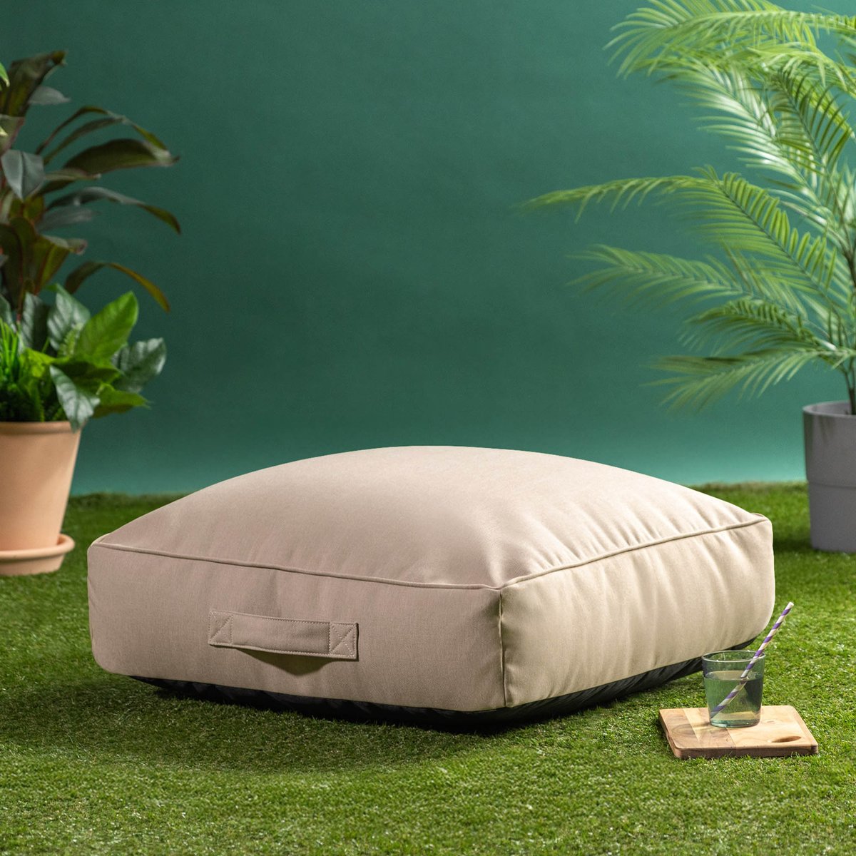 Pouf coussin de sol extérieur en oléfine imperméable, Oeko-Tex® - SOLUS beige, ICON