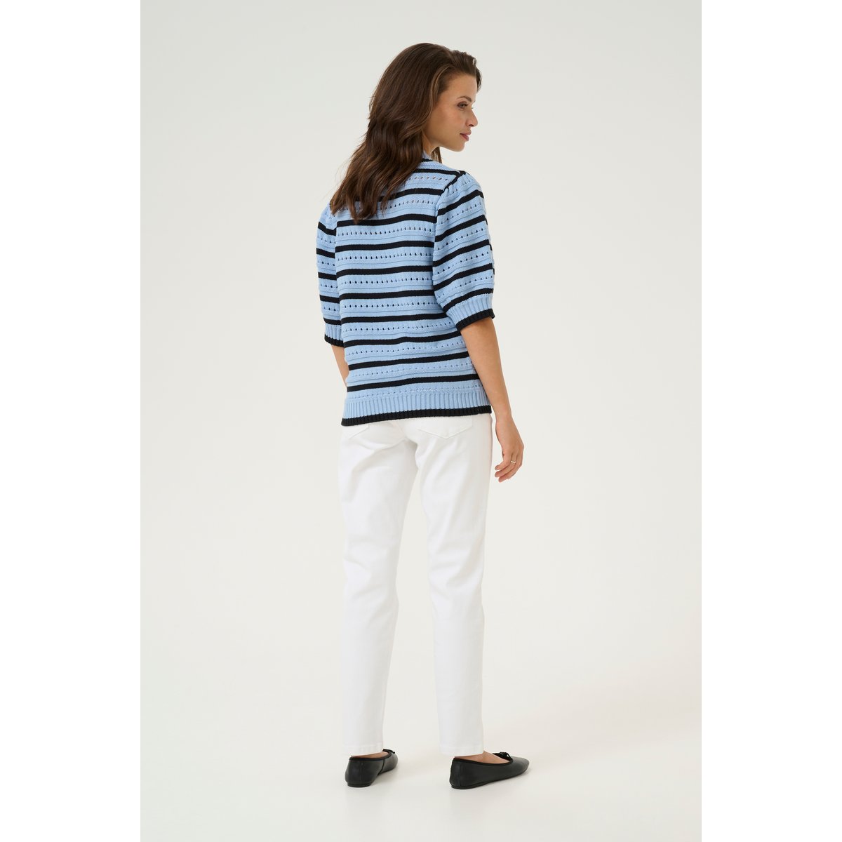 Knitted pullover bleu soft chambray/noir rayé, KAFFE