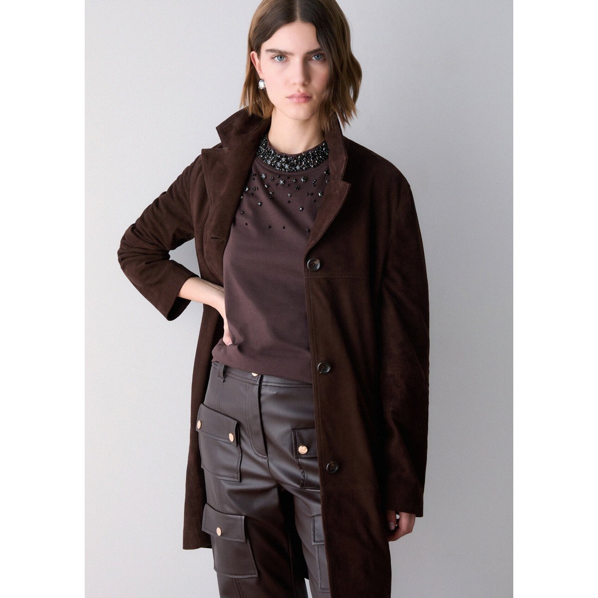 Veste longue en daim cacao, LIU JO