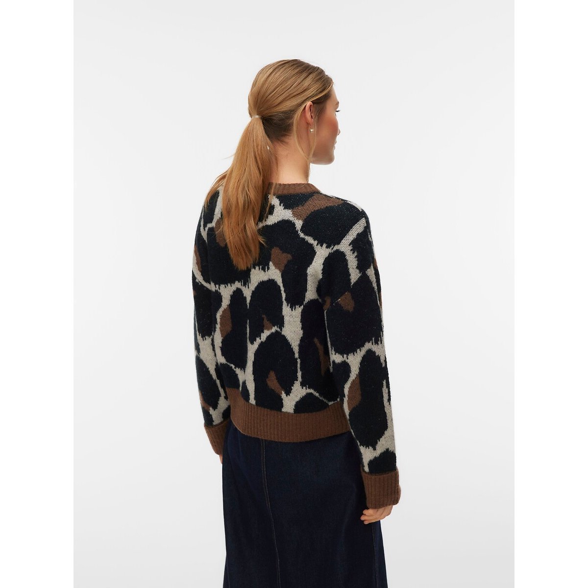 Pull stampato a maniche lunghe fantasia marrone, VERO MODA