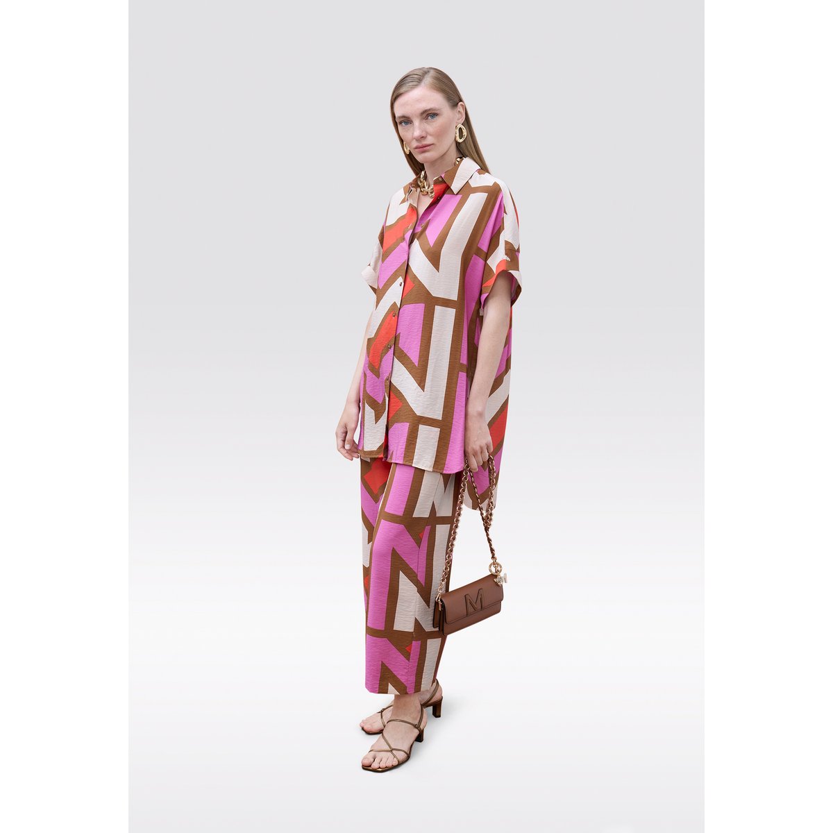 Chemise oversize à imprimé géométrique et manches courtes rose clair, LOLA CASADEMUNT