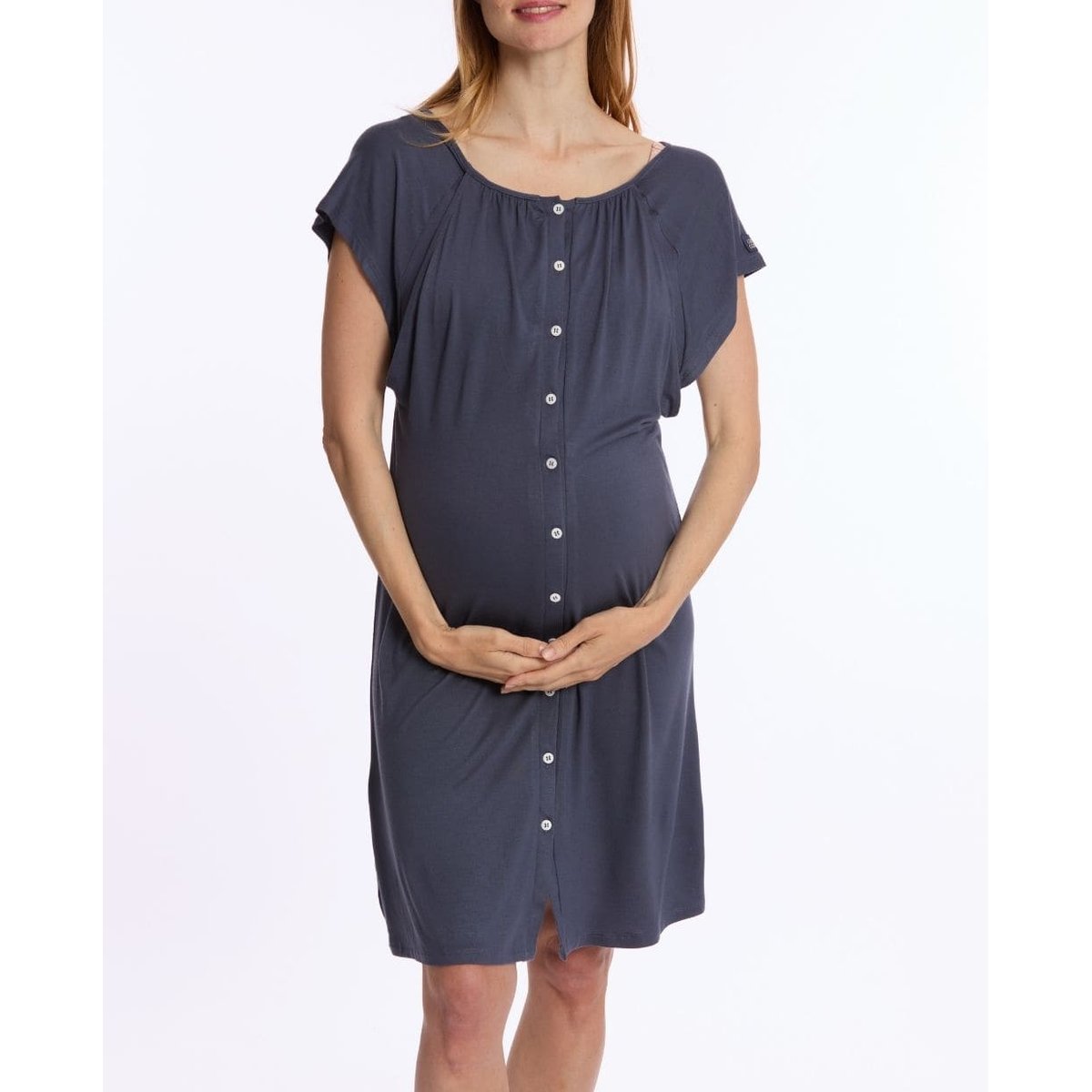 Chemise de nuit de maternité et d'allaitement Louna bleu nuit, CACHE COEUR