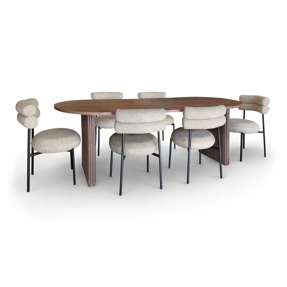 Ensemble table et 6 chaises, GINA beige-naturel-noir, NOW'S HOME
