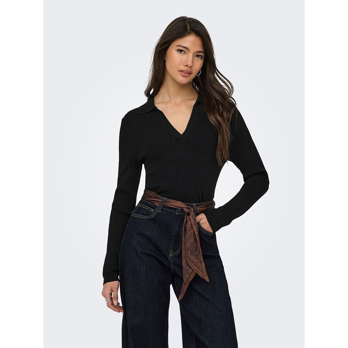 Pull aderente, collo a polo nero , ONLY