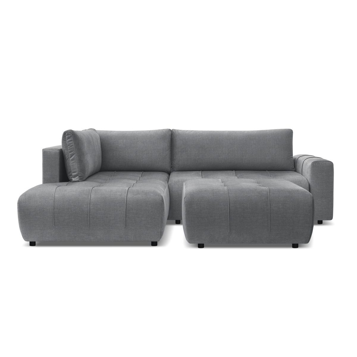 Canapé d'angle convertible 4 places en velours avec pouf, ARSENE gris foncé, BOBOCHIC