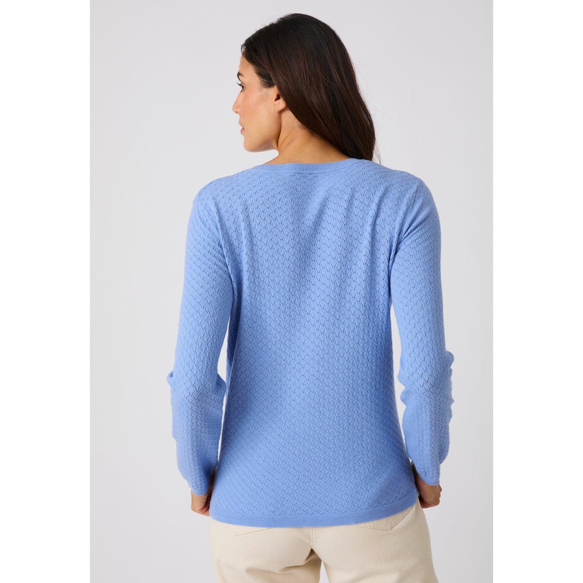 Pull jeu de maille fantaisie bleu, DAMART