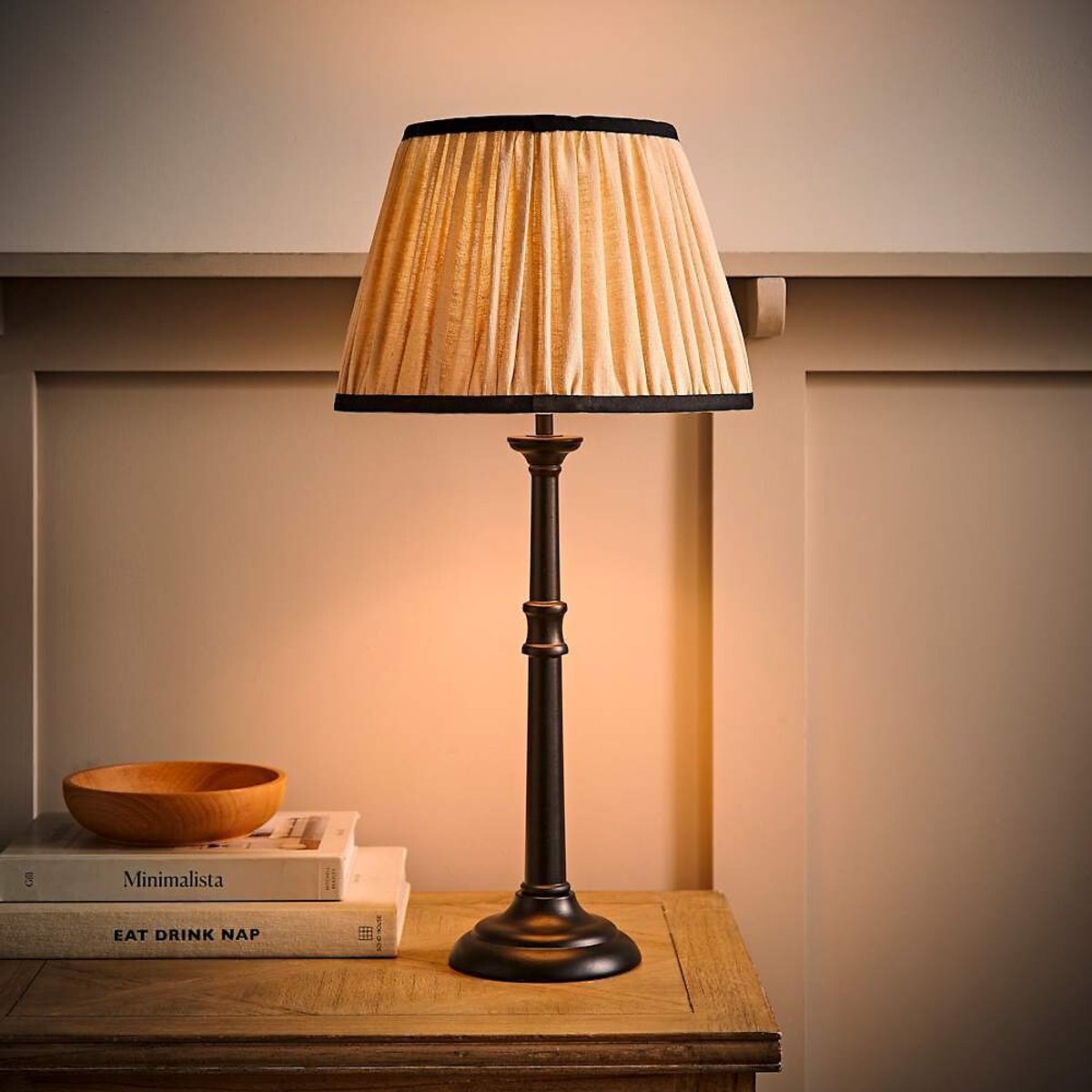 Clarissa Candlestick Table Lamp with Linen Pleated Shade black, SO'HOME