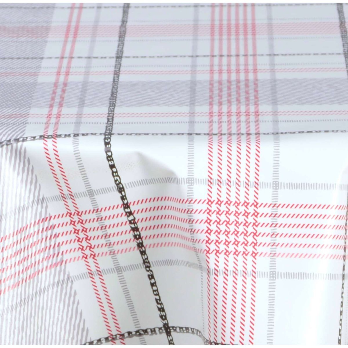 Nappe en toile cirée ronde CARREAU rouge, TOILINUX