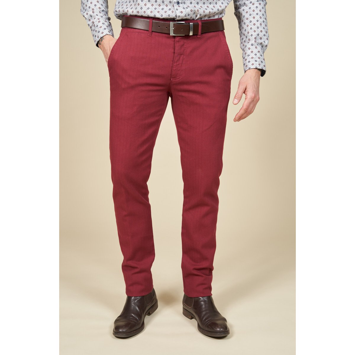 Chino slim armuré rouge lie de vin, MCS