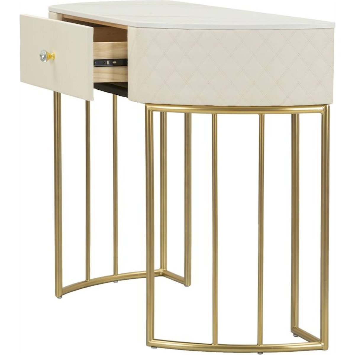 Console capitonnée piètement métal GLAM blanc et doré, RECOLLECTION