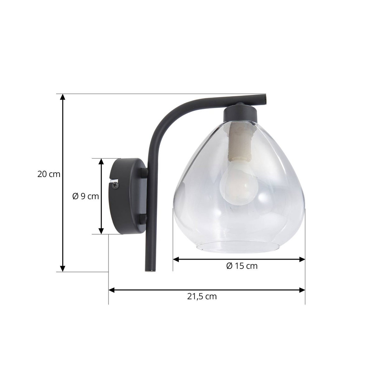 Applique en verre moderne, Pendura gris fumée, noir mat, LINDBY