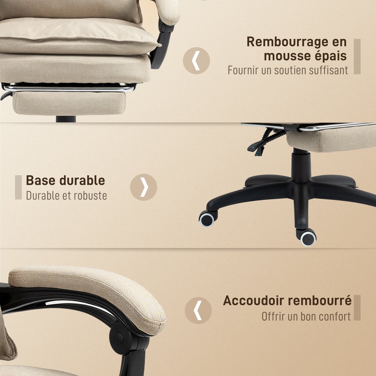 Fauteuil de bureau avec fonction massage Lin beige, HOMCOM