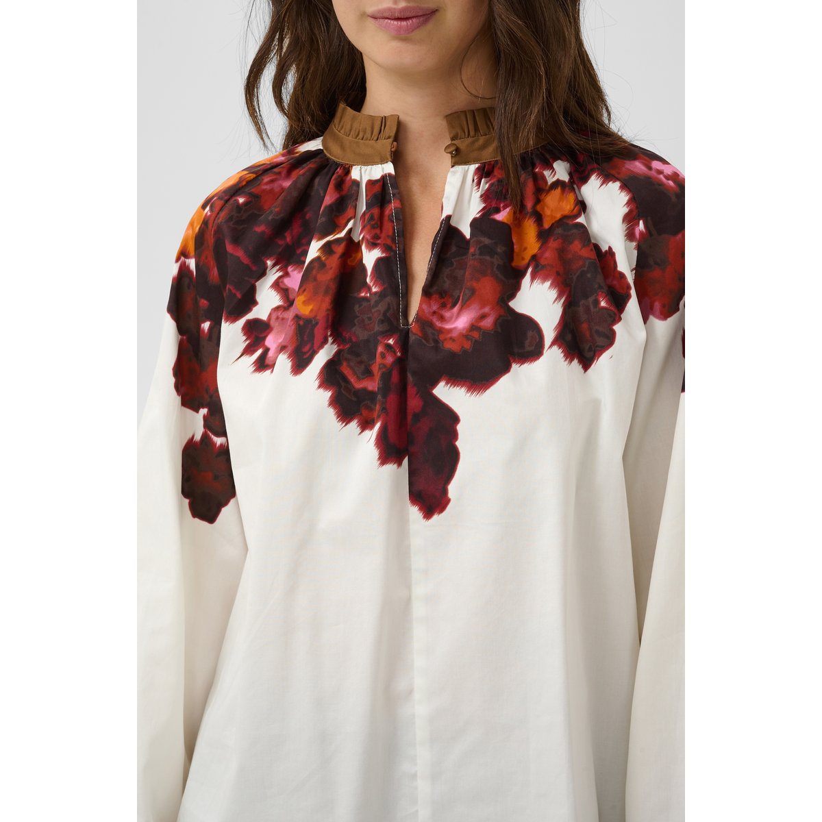Blouse à manches longues blanc gardenia with pink/brown, CULTURE