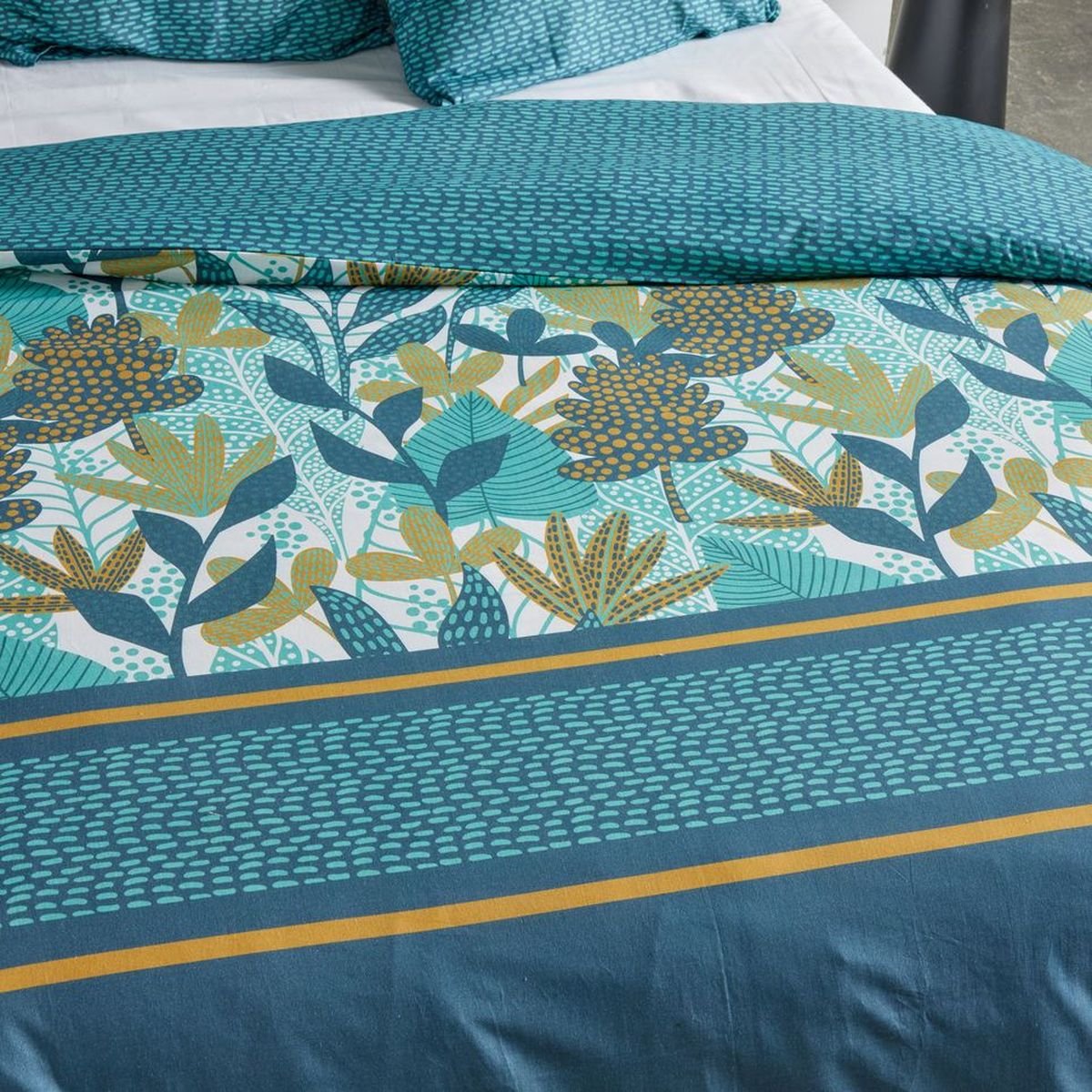 Parure de lit imprimé Floral coton SUNSHINE EDWIN bleu, TODAY