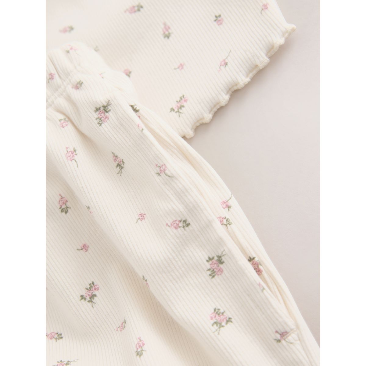 Pyjama short et caraco en dentelle coton rose/crème ditsy floral, NEXT
