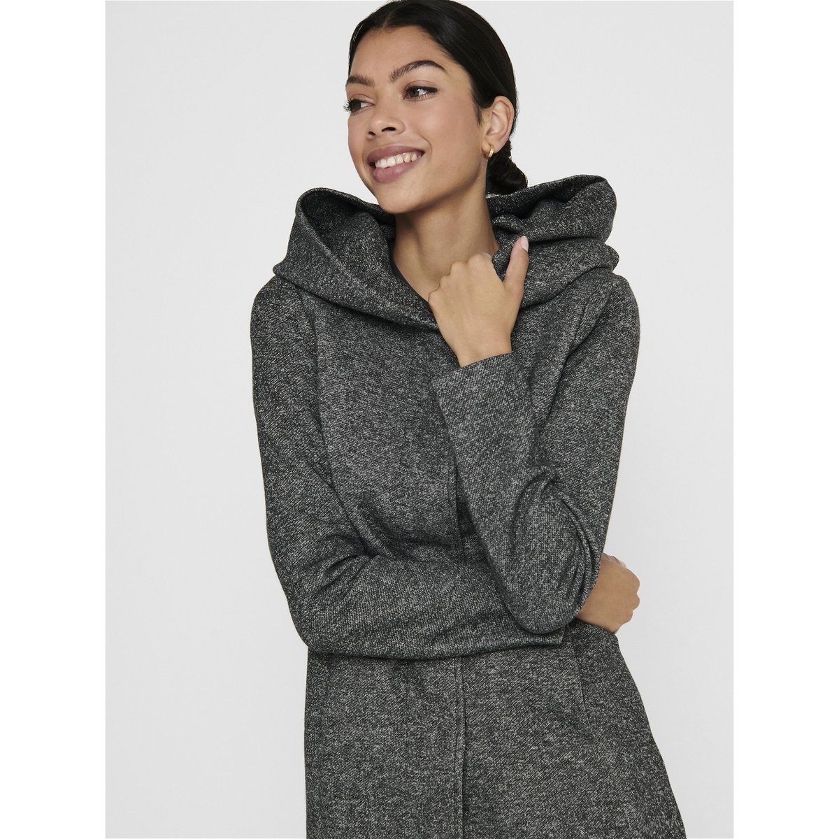 Manteau fin à capuche dark grey melange 1, ONLY