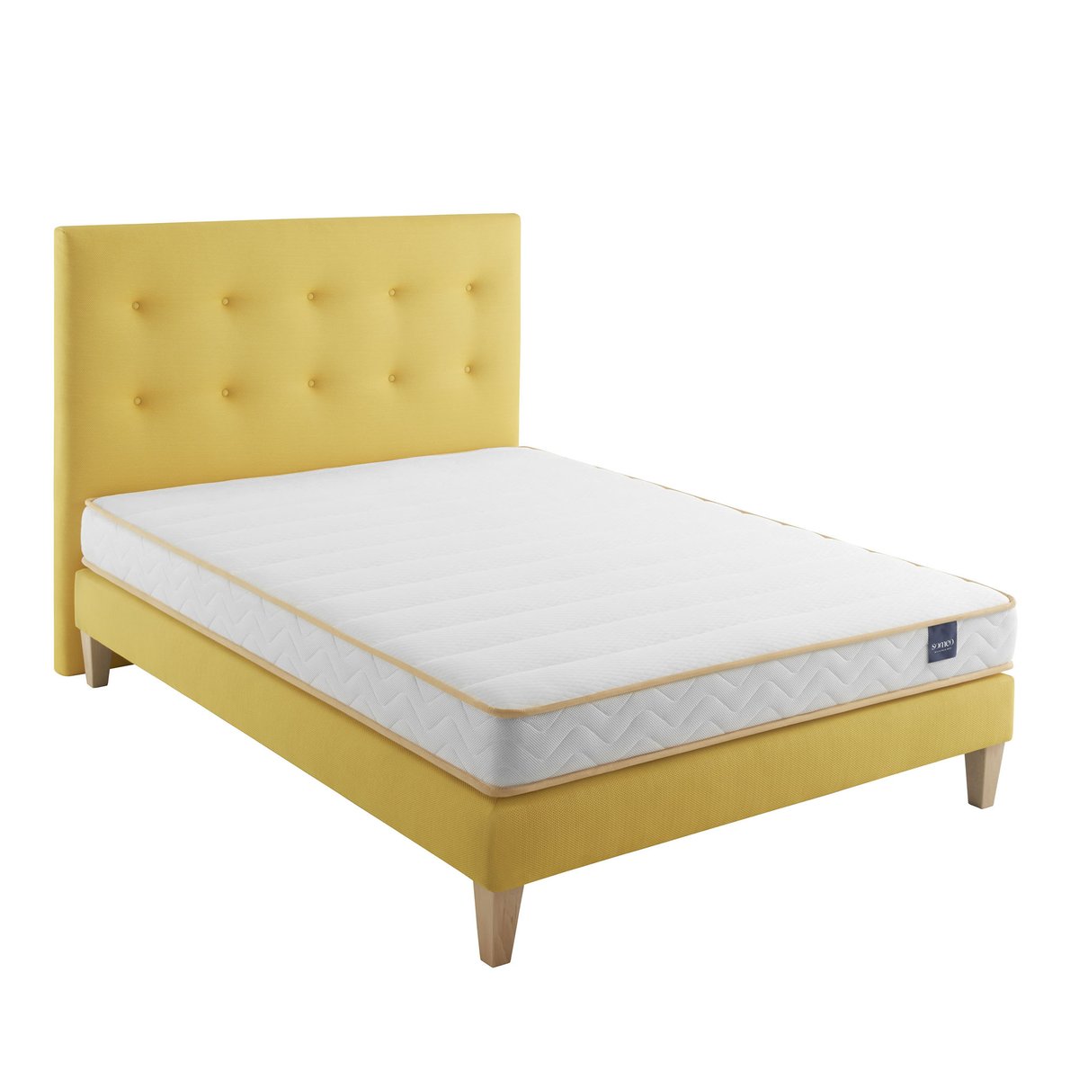 Ensemble matelas mousse, sommier, pieds et tête de lit Aurore 300 blanc, SOMEO
