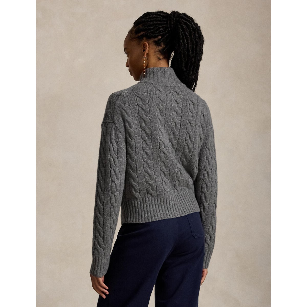 Pull col zippé en maille torsadée, 80% laine 20% cachemire gris foncé, POLO RALPH LAUREN