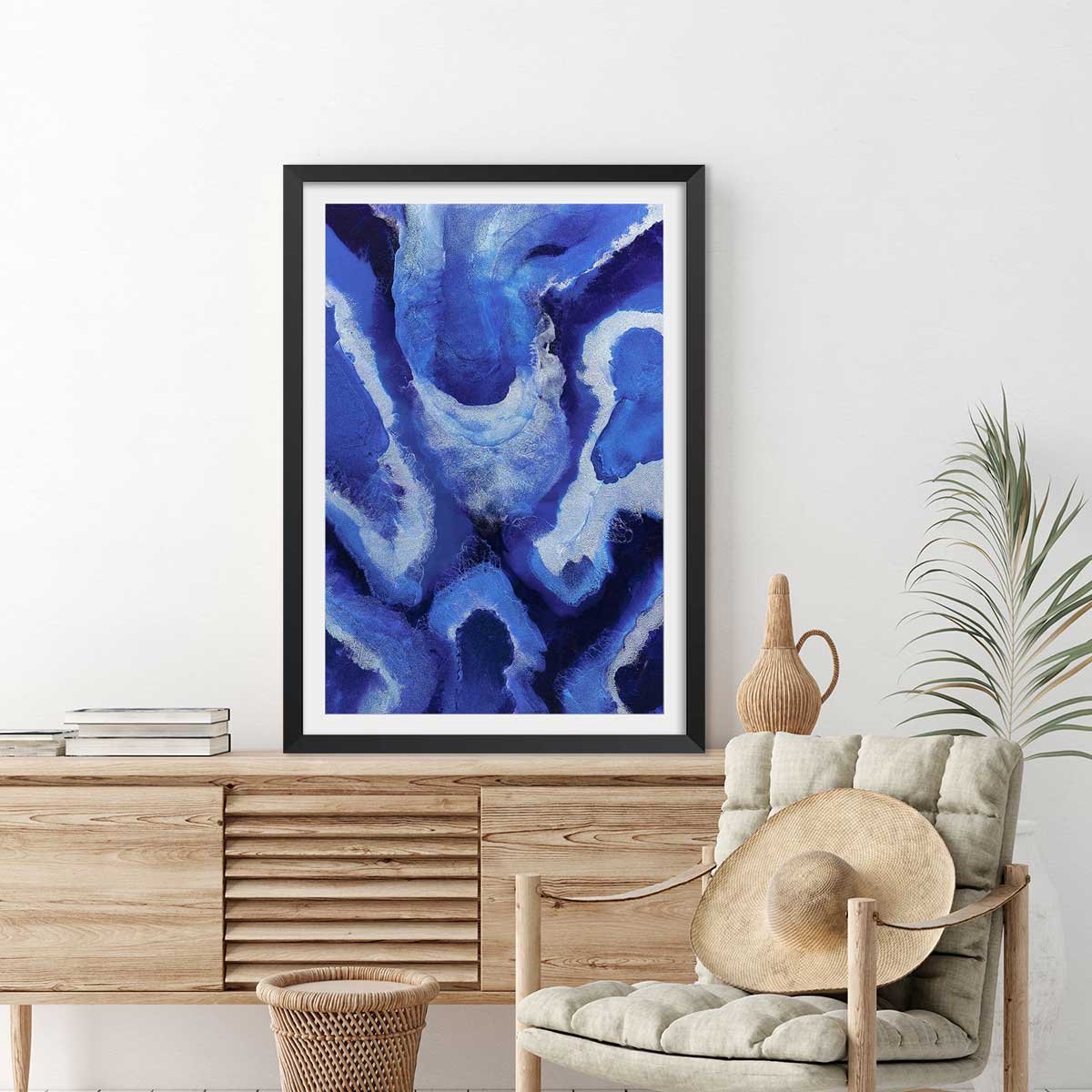 Poster bleu malte affiche + cadre en bois - noir, HEXOA
