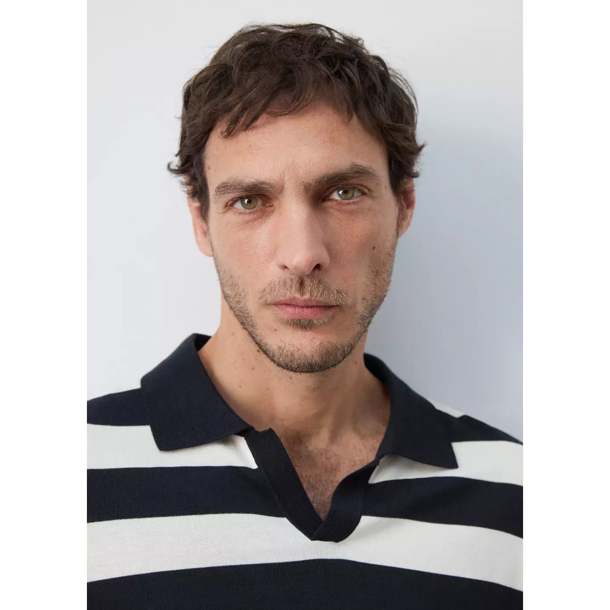 Pull polo maille fine 100 % coton bleu marine, MANGO MAN