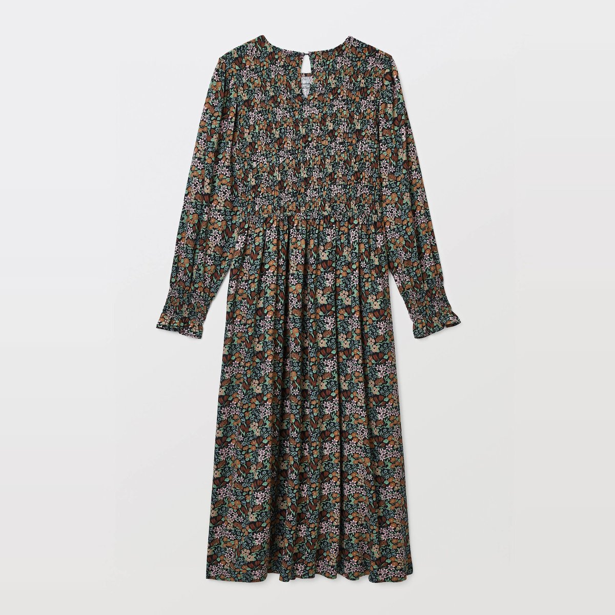 Robe midi smockée imprimée noir, MONOPRIX