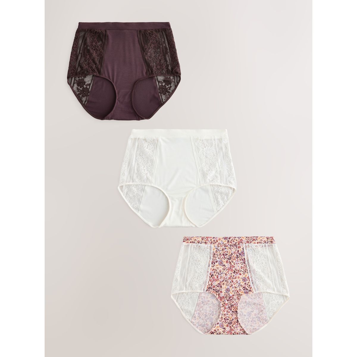 Culotte en dentelle et modal, lot de 3 motif fleurs, NEXT
