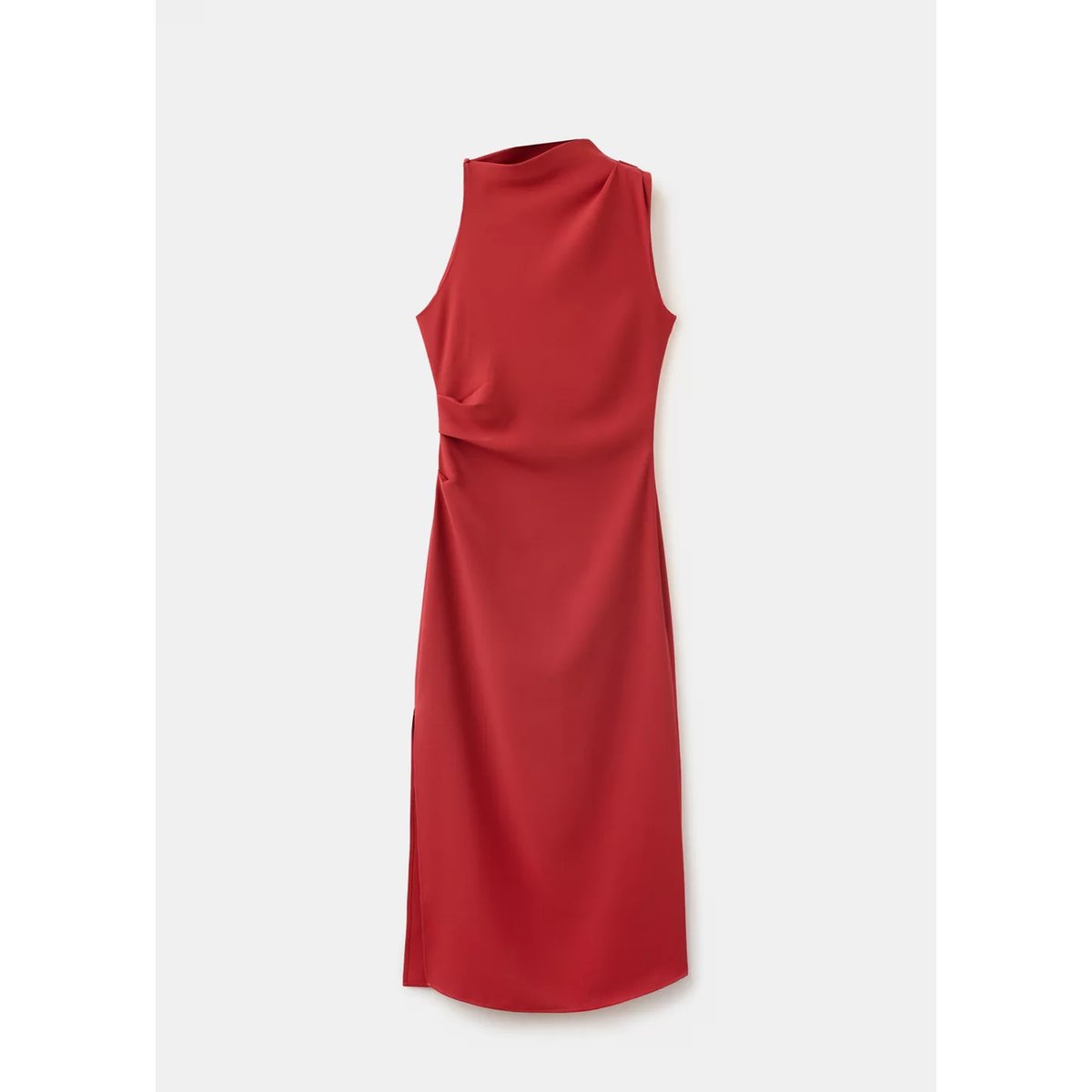 Robe midi drapée rouge, MANGO