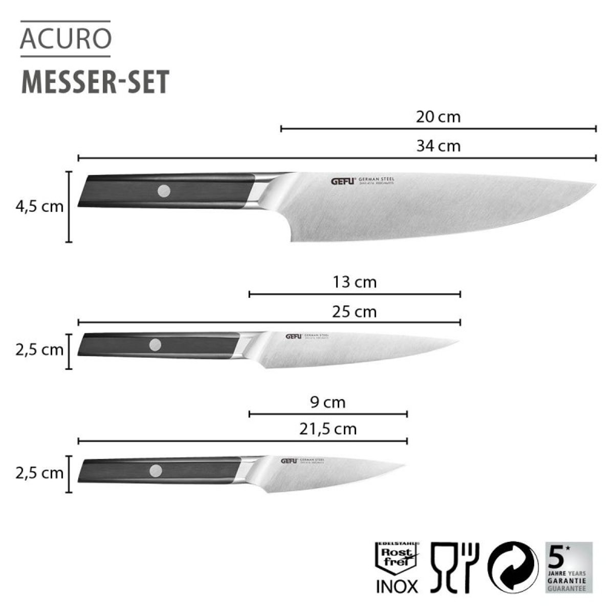Set de couteaux ACURO, 3 pièces noir/argent, GEFU