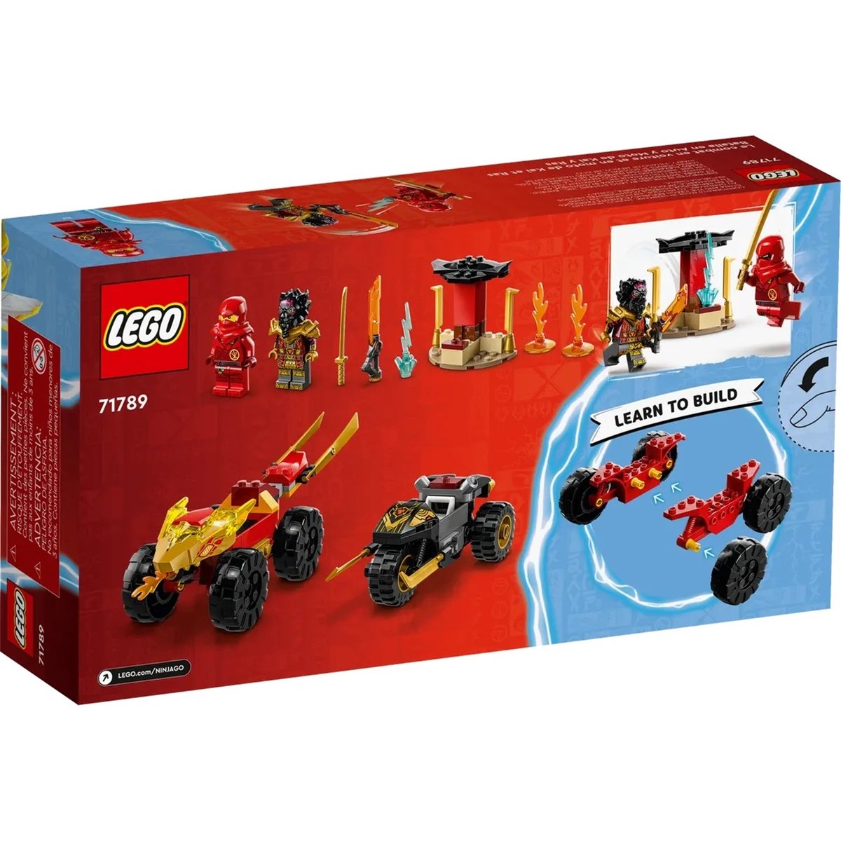 71789 Le combat en voiture et en moto de kai et ras multicolore, LEGO