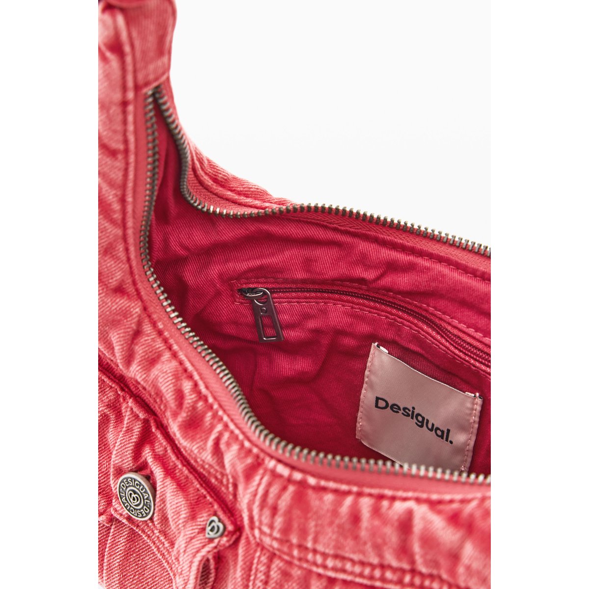 Sac à épaule en denim de taille moyenne rouge, DESIGUAL