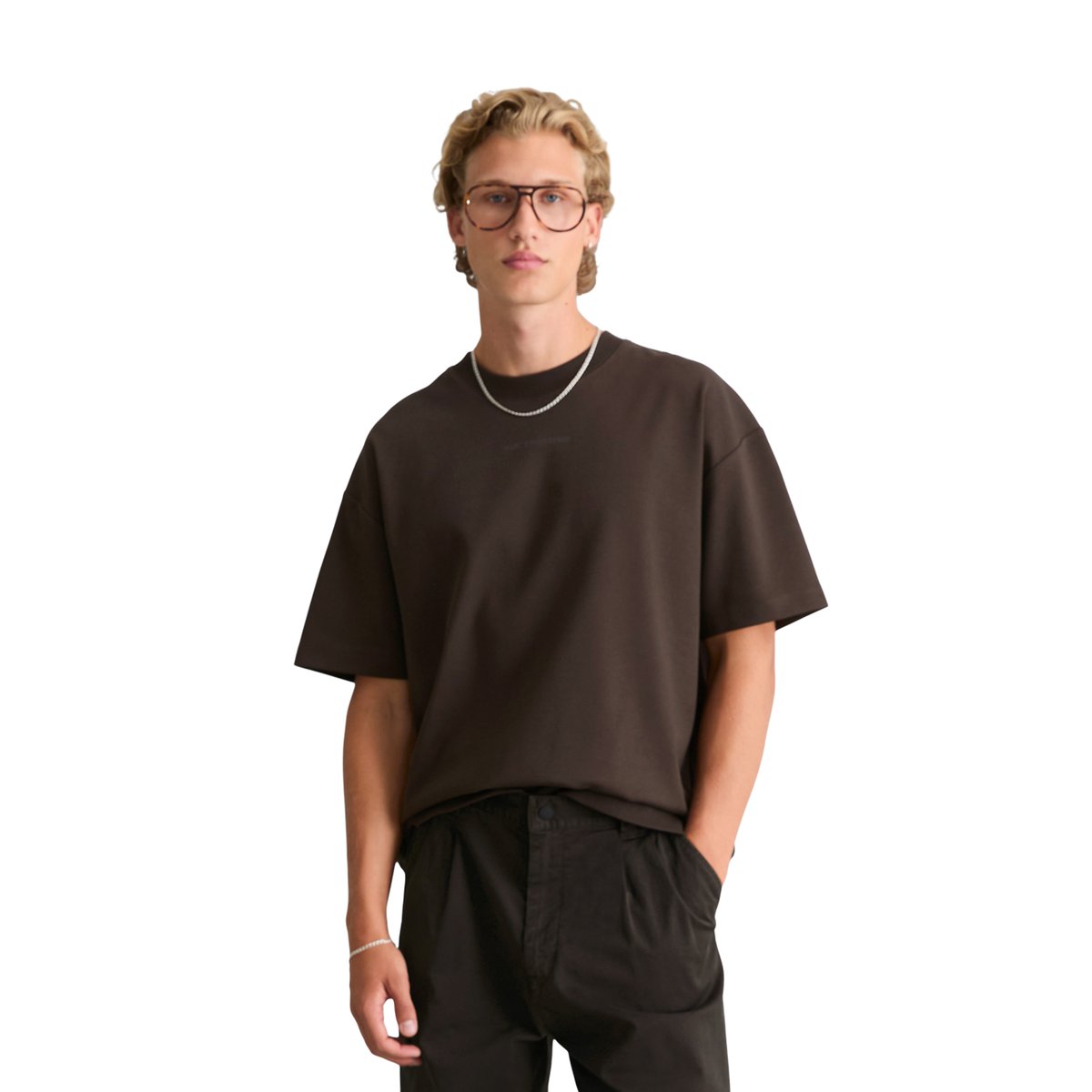 T-shirt ample en jersey interlock épais marron foncé, MARC O’POLO DENIM