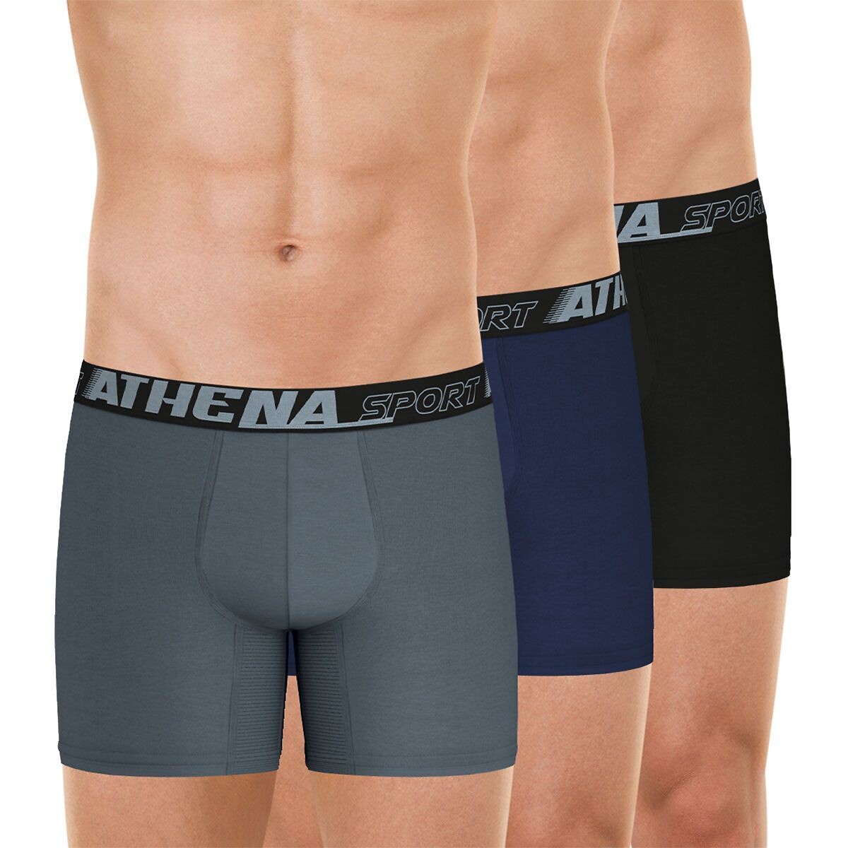 Set van 3 boxershorts Air fit sport zwart + grijs + blauw, ATHENA