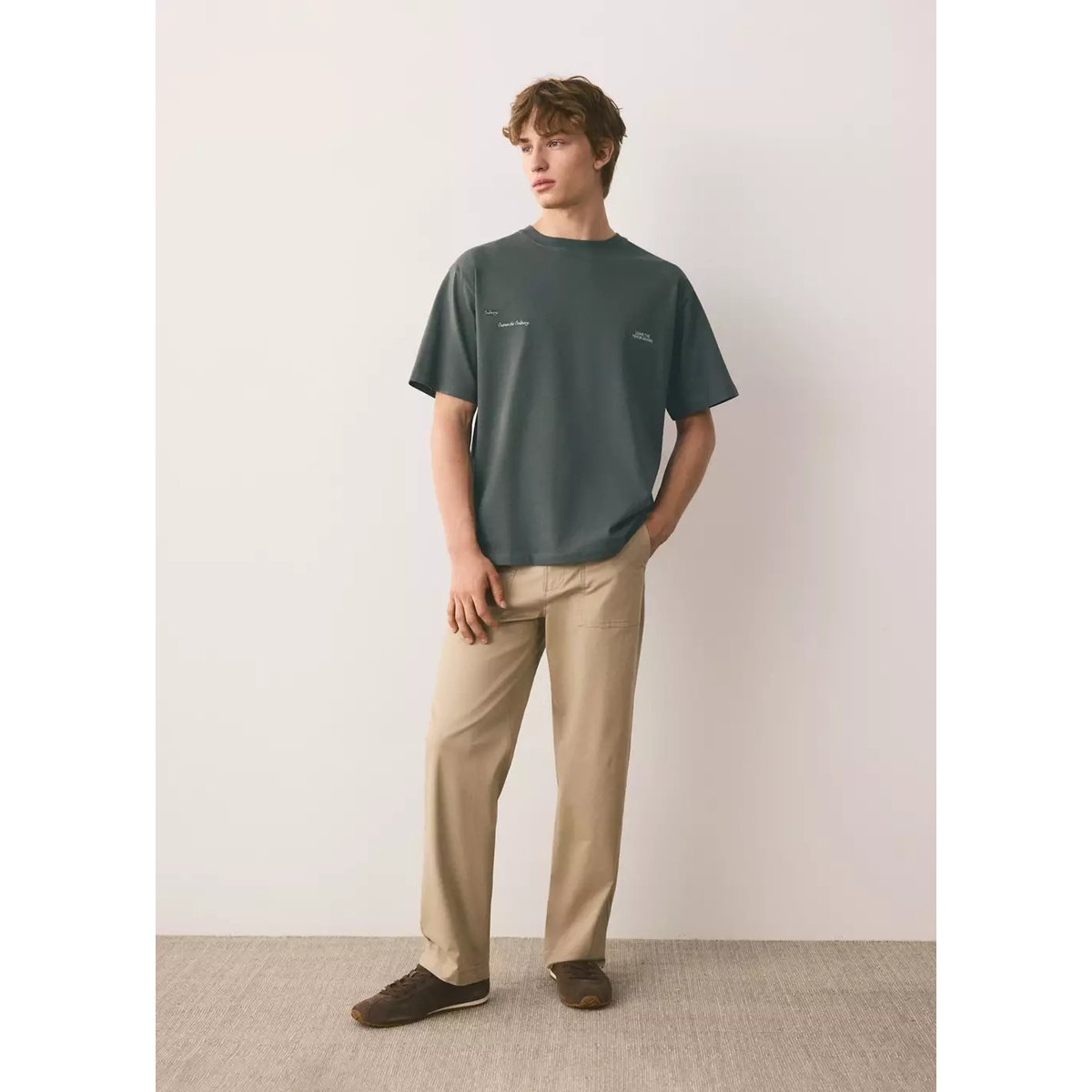 T-shirt 100% coton brodé vert foncé, MANGO TEEN