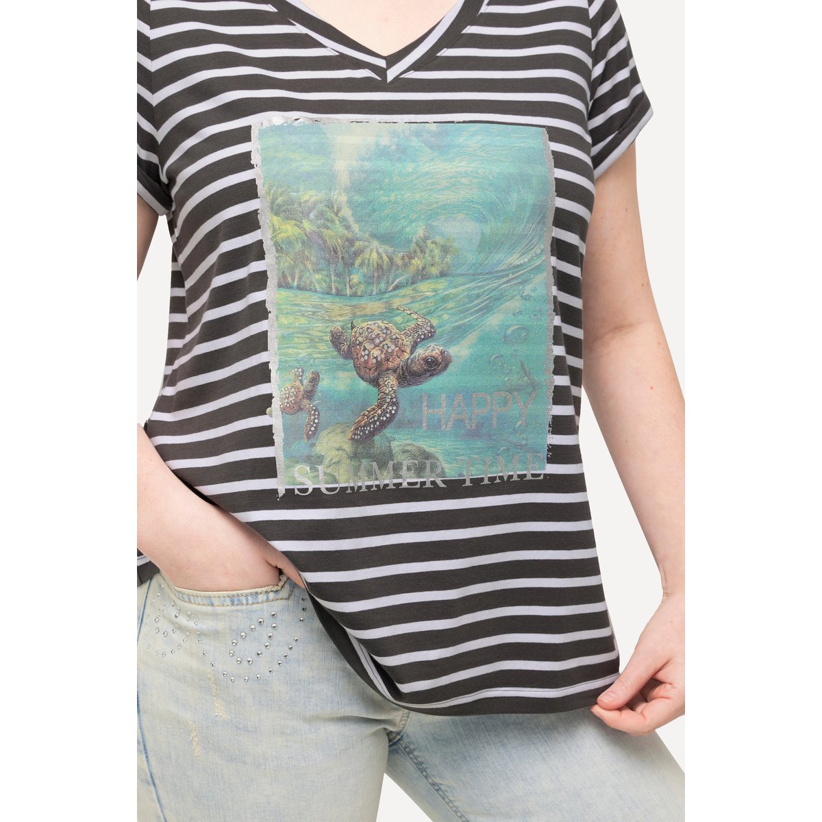 T-shirt à manches courtes et col gris asphalte, ULLA POPKEN