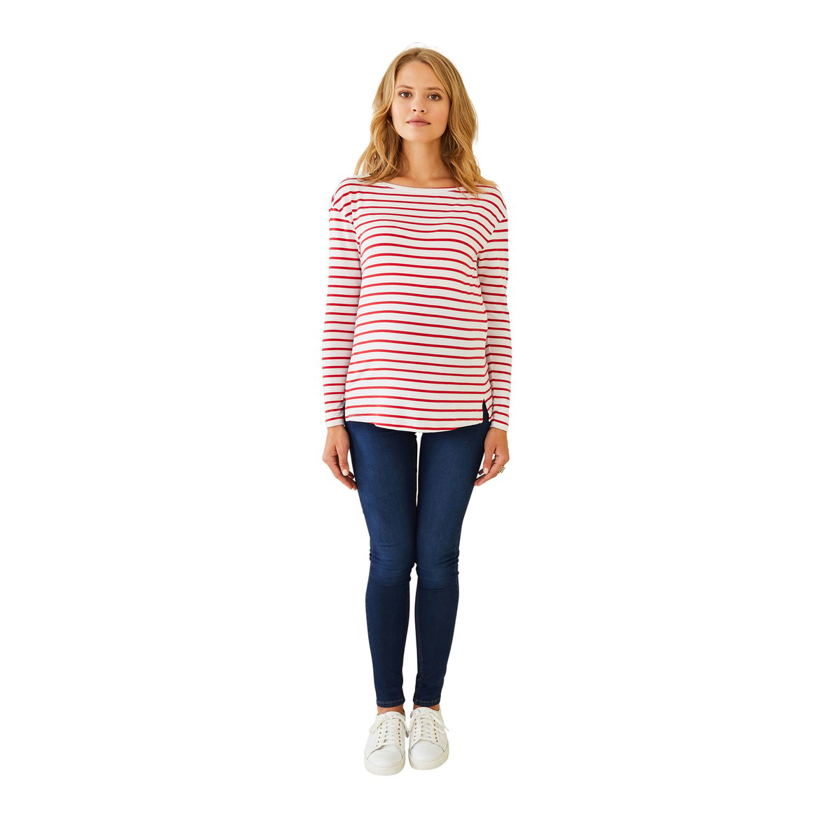 T-shirt Croisé De Grossesse Et D'allaitement blanc rayé rouge, VERTBAUDET
