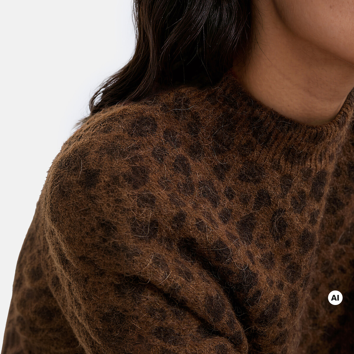 Pull col montant imprimé léopard en alpaga et laine mélangés léopard, LA REDOUTE COLLECTIONS