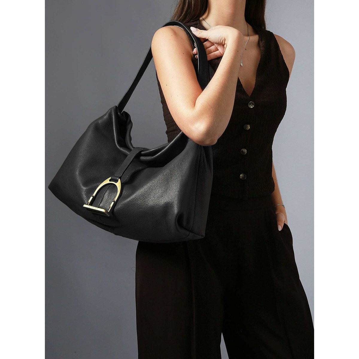 Sac porté épaule M Etalon cuir noir, ETRIER