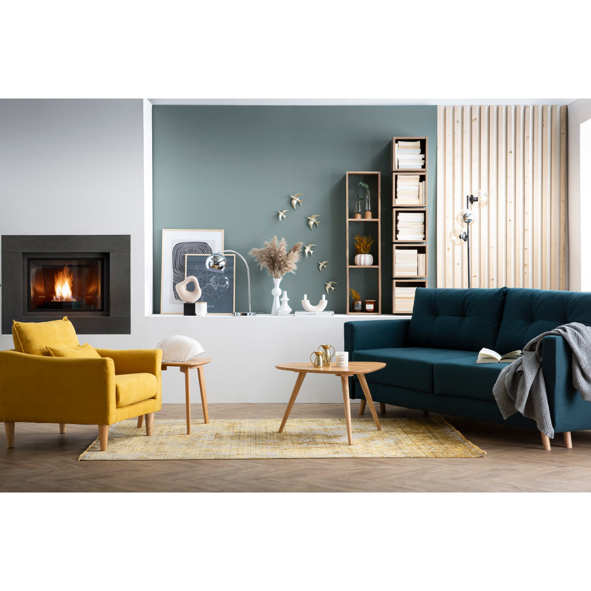 Étagère murale industrielle en bois manguier massif L28 cm YPSTER bois clair / noir, MILIBOO