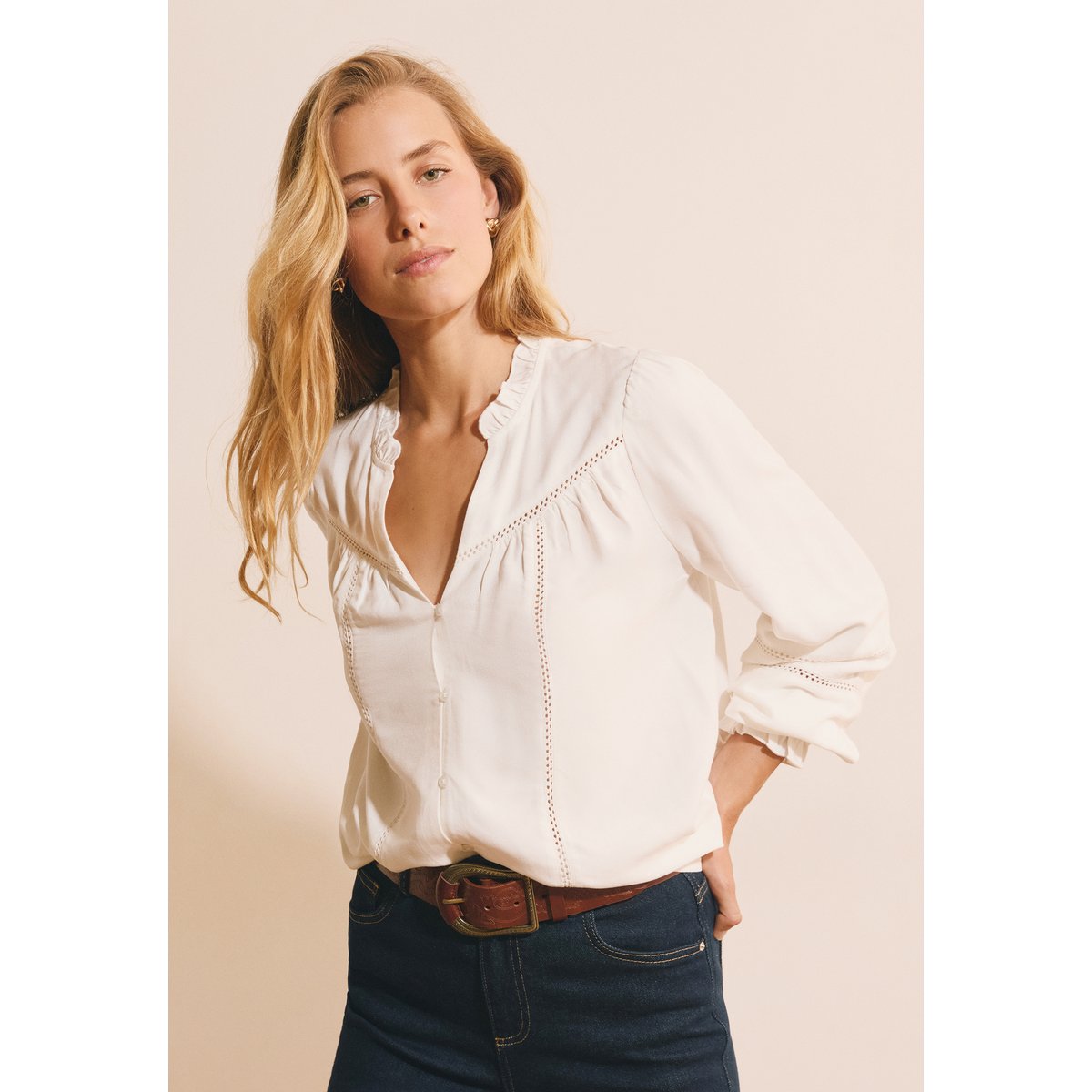 Blouse avec broderie BLONDINE BROD blanc, ETAM