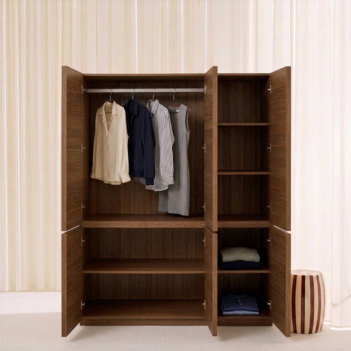 Module dressing décor bois 6 portes 1 penderie KUBA naturel, SWEEEK