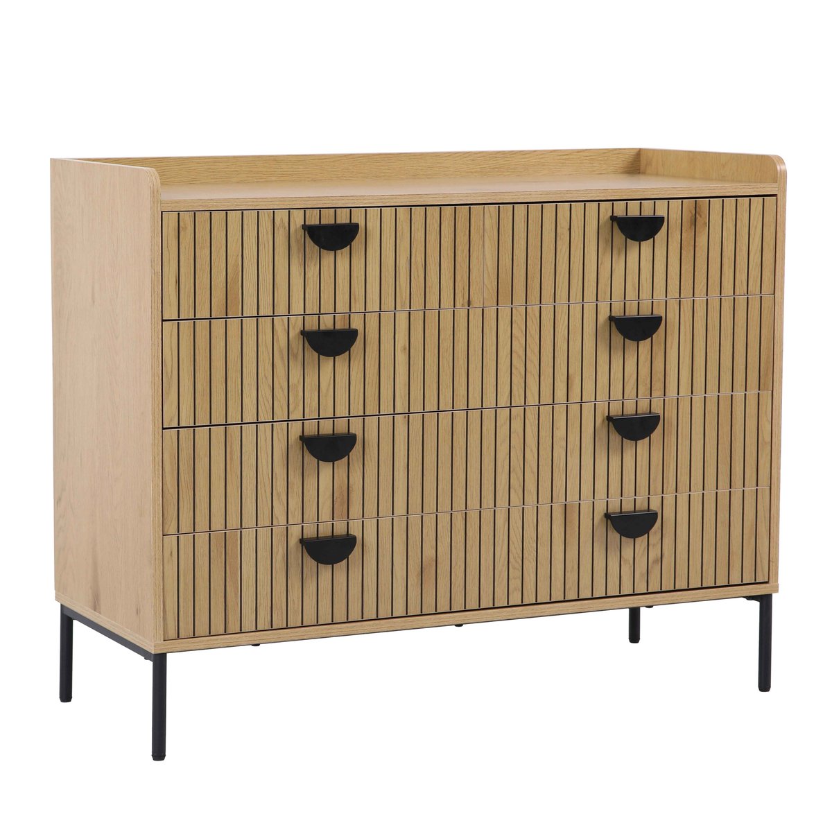 Commode à 5 tiroirs en MDF décor mélaminé 100 cm, ZELIE beige, OVIALA