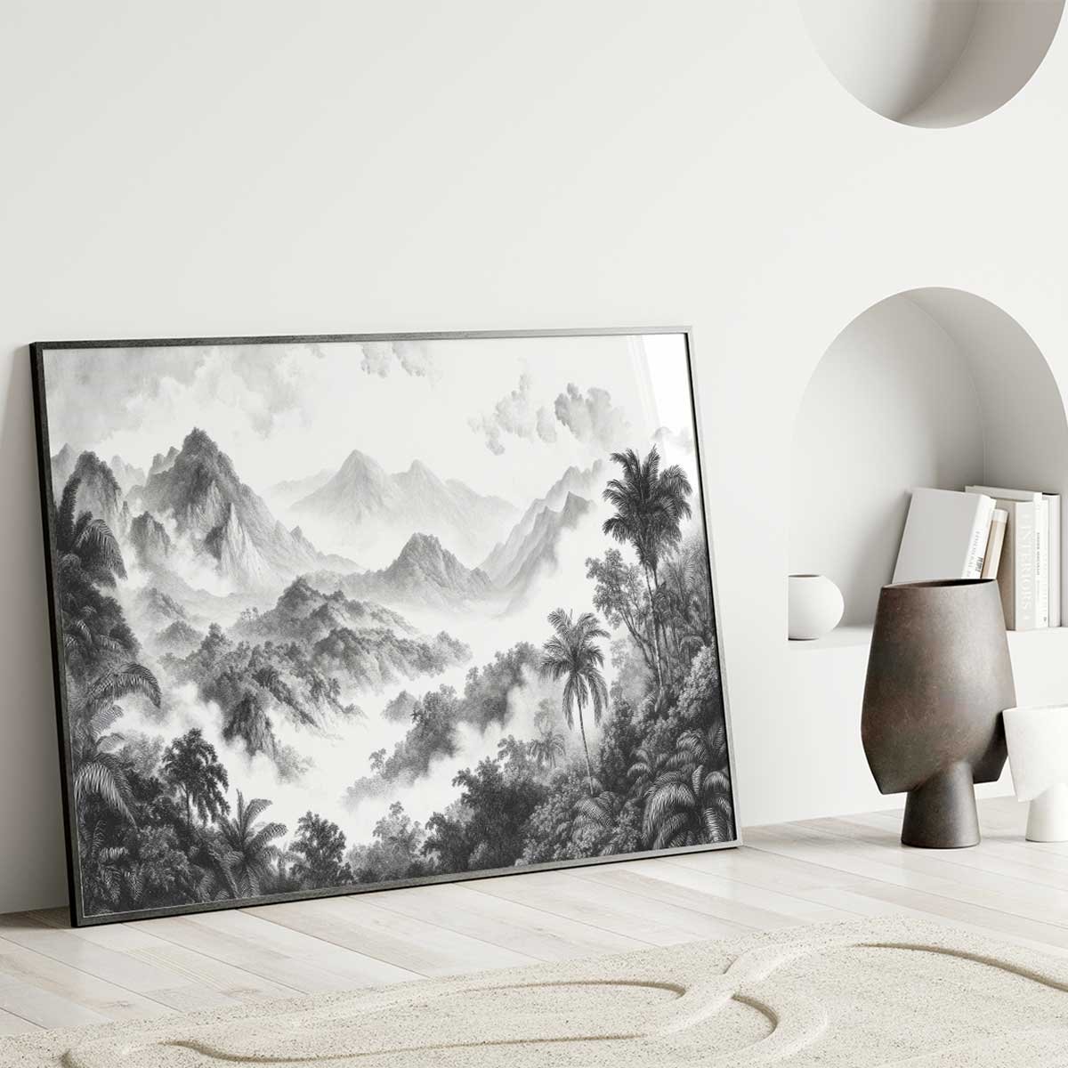 Affiche encadrée paysage tropical affiche + cadre en métal - noir, HEXOA